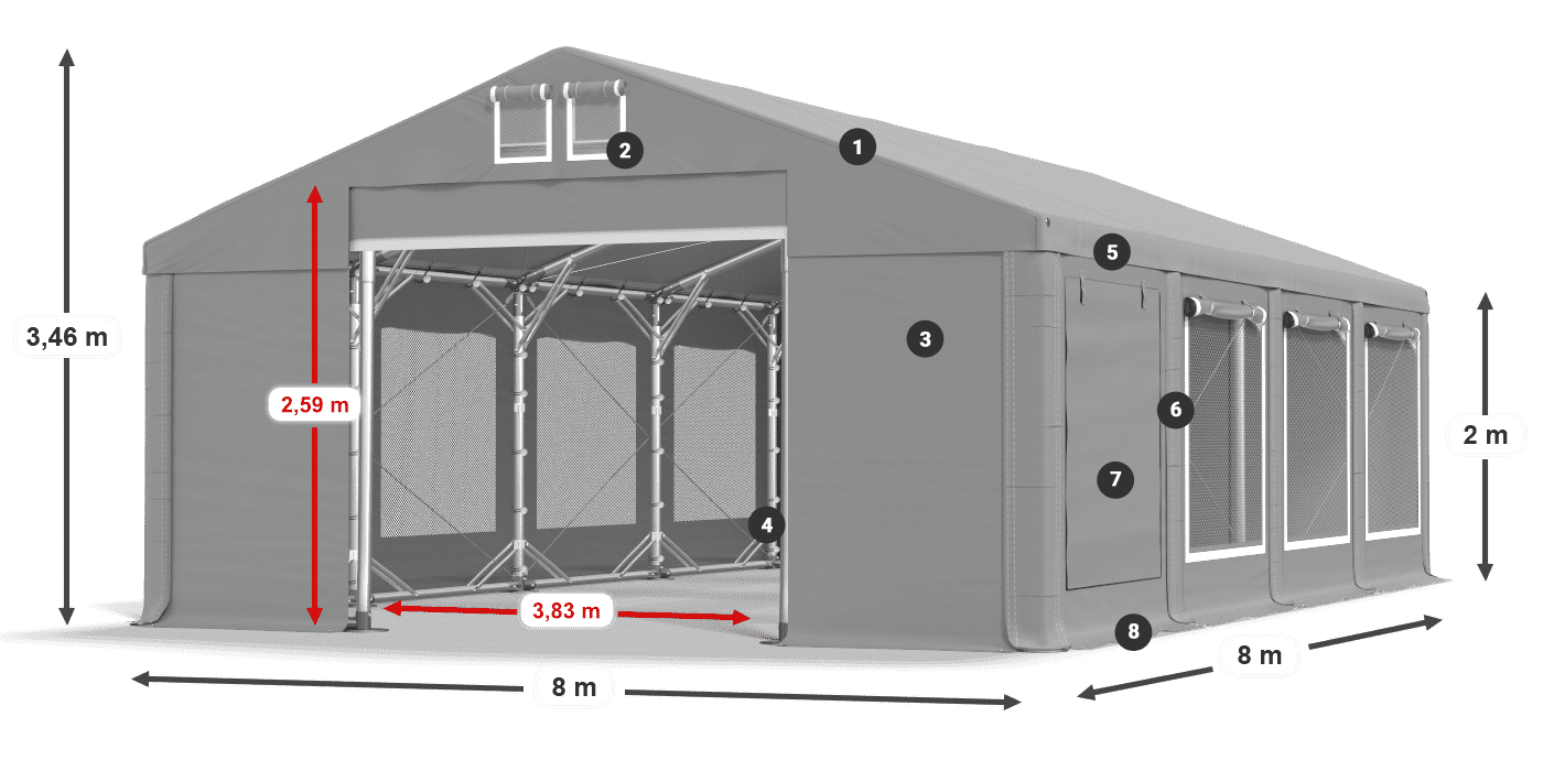 Tető: MS 580 PVC Falak: SD M 500 PVC 2 m jelmagyarázat