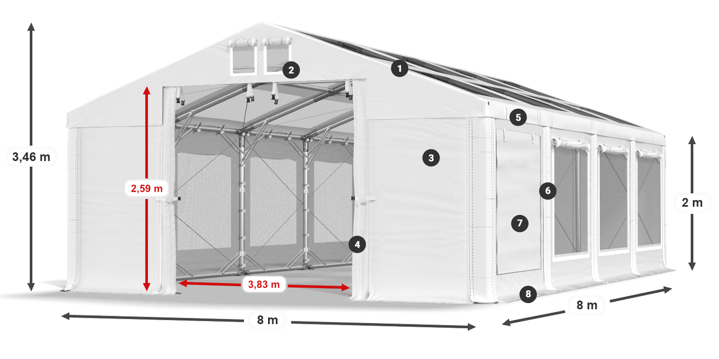 Tető: MS T 580 PVC Falak: SDM 500 PVC 2 m jelmagyarázat