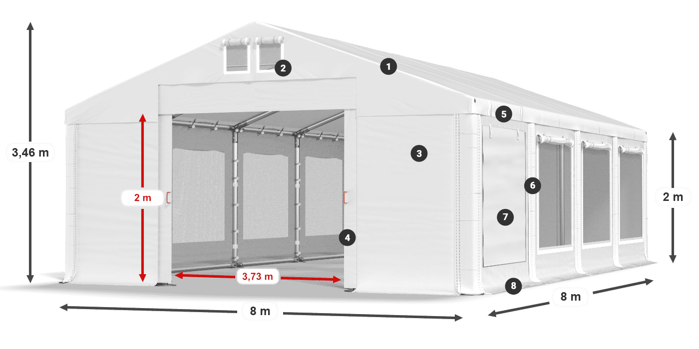 Tető: MS 580 PVC Falak: SD M 500 PVC 2 m jelmagyarázat