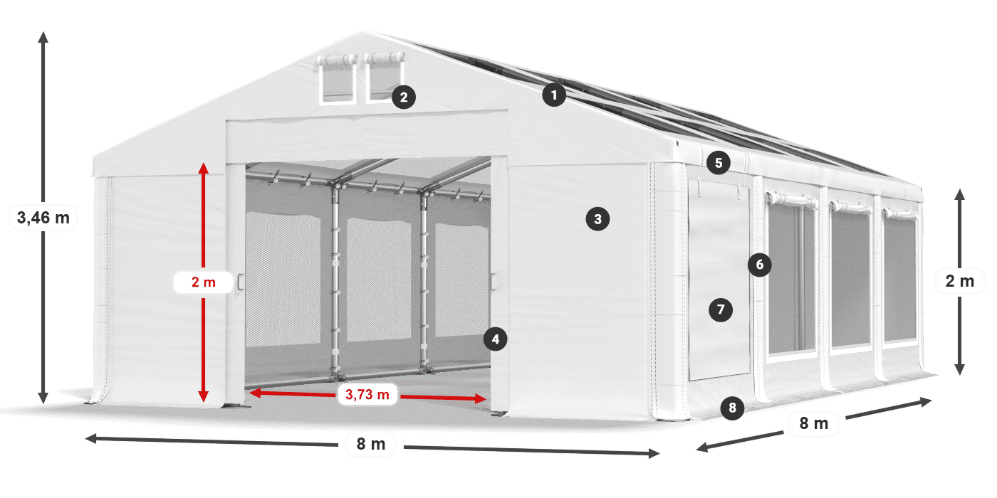 Tető: MS T 580 PVC Falak: SDM 500 PVC 2 m jelmagyarázat