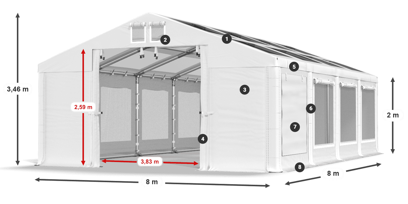 Tető: MS T 580 PVC Falak: SDM 500 PVC 2 m jelmagyarázat