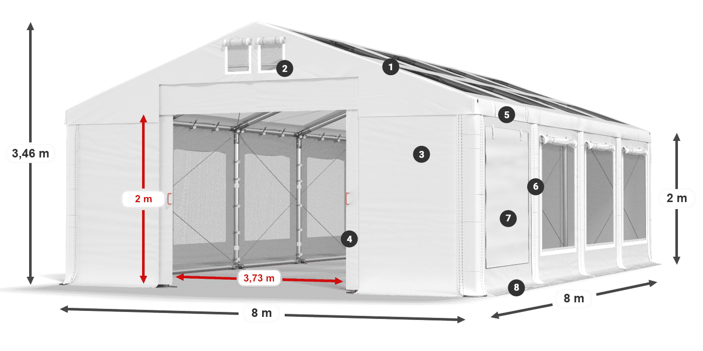 Tető: MS T 580 PVC Falak: SDM 500 PVC 2 m jelmagyarázat
