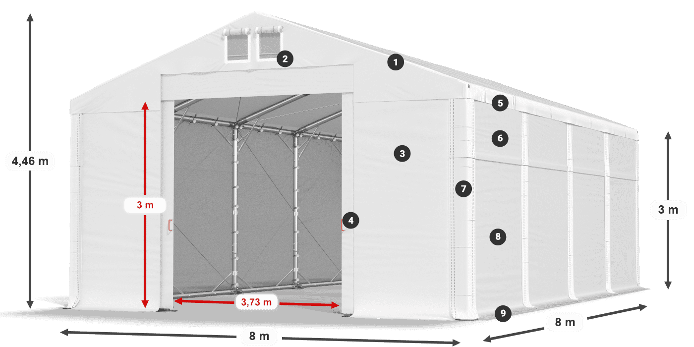 Tető: FR 620 PVC Falak: MS 580 PVC 3 m jelmagyarázat