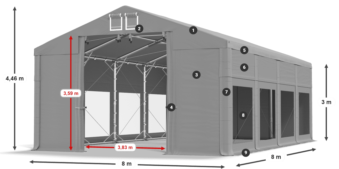 Tető: FR 620 PVC Falak: MS 580 PVC 3 m jelmagyarázat