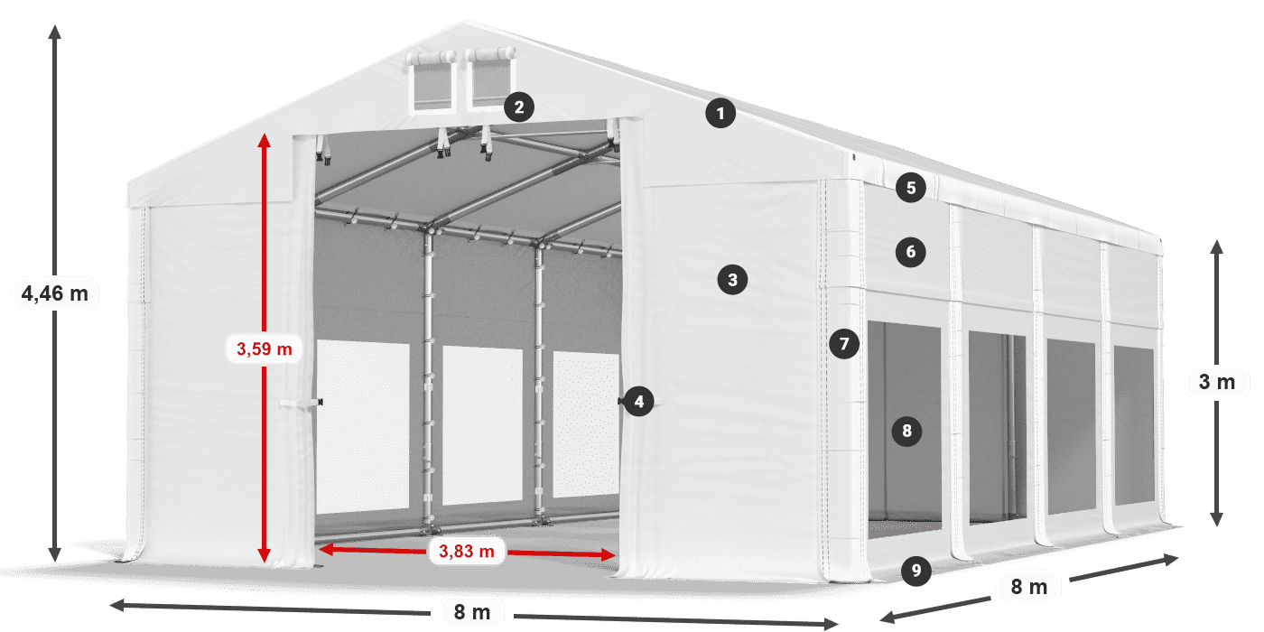 Tető: FR 620 PVC Falak: MS 580 PVC 3 m jelmagyarázat
