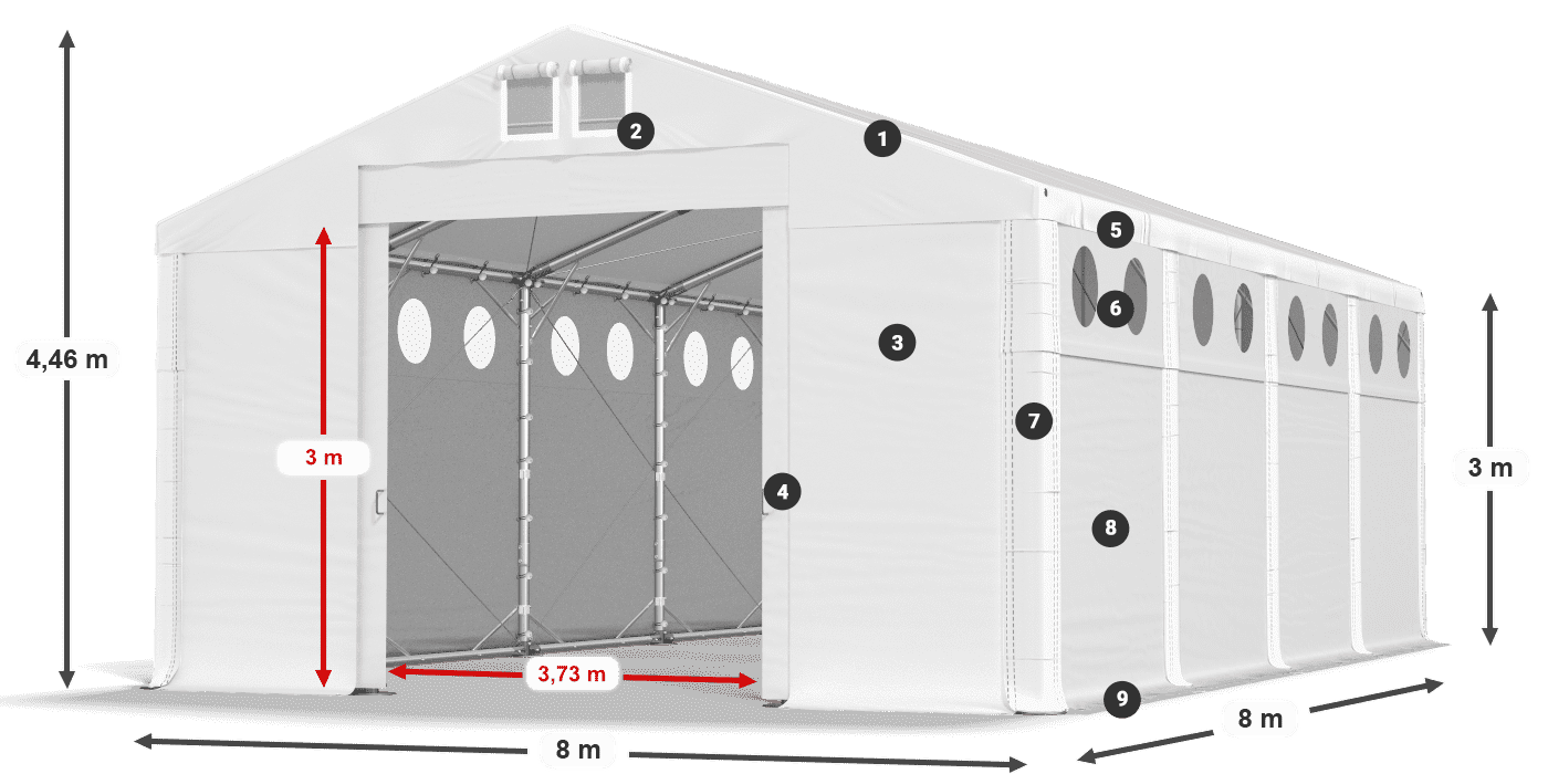 Tető: FR 620 PVC Falak: SD O 500 PVC 3 m jelmagyarázat
