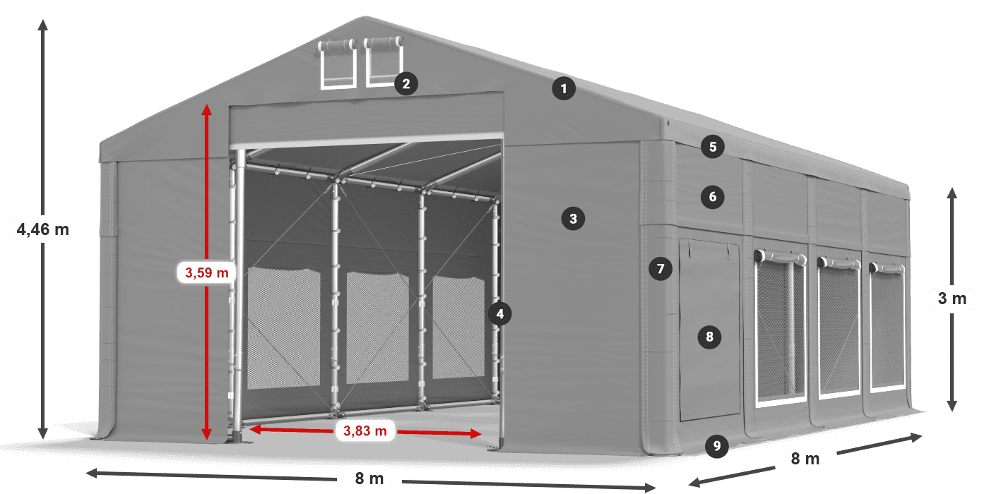 Tető: FR 620 PVC Falak: SD 500 PVC 3 m jelmagyarázat