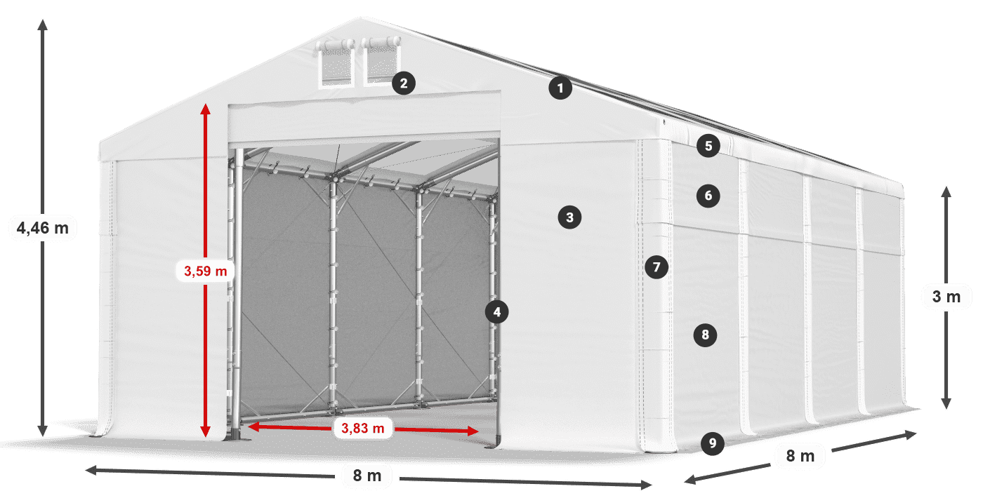 Tető: MS T 580 PVC Falak: FR 620 PVC 3 m jelmagyarázat