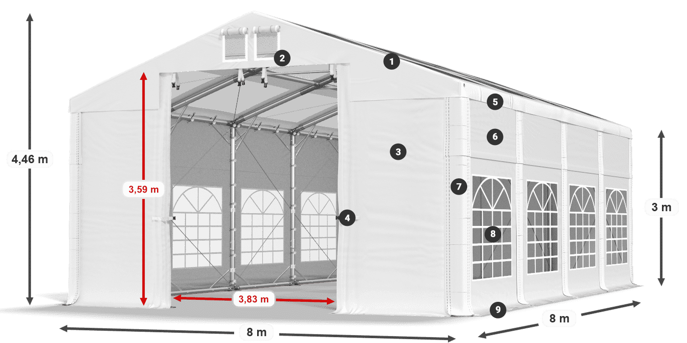 Tető: MS T 580 PVC Falak: FR 620 PVC 3 m jelmagyarázat