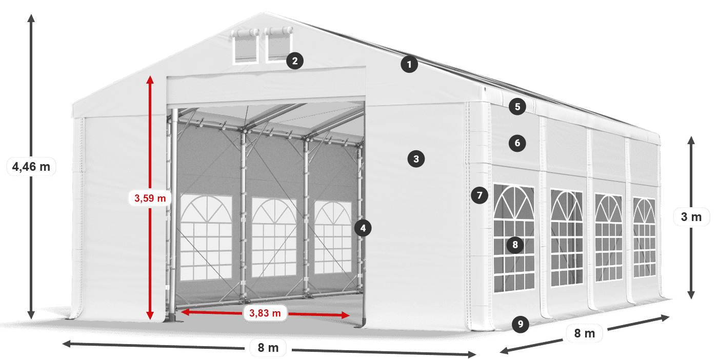 Tető: MS T 580 PVC Falak: FR 620 PVC 3 m jelmagyarázat