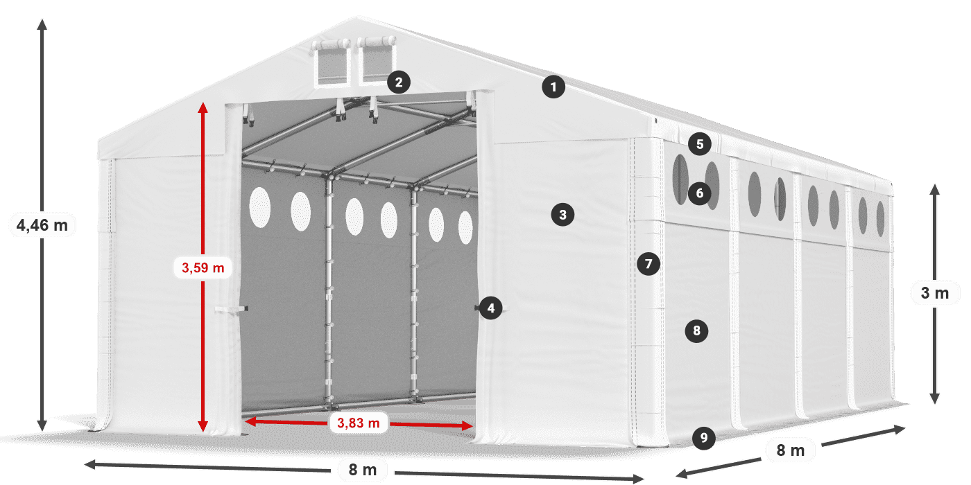 Tető: MS 580 PVC Falak: FR O 620 PVC 3 m jelmagyarázat