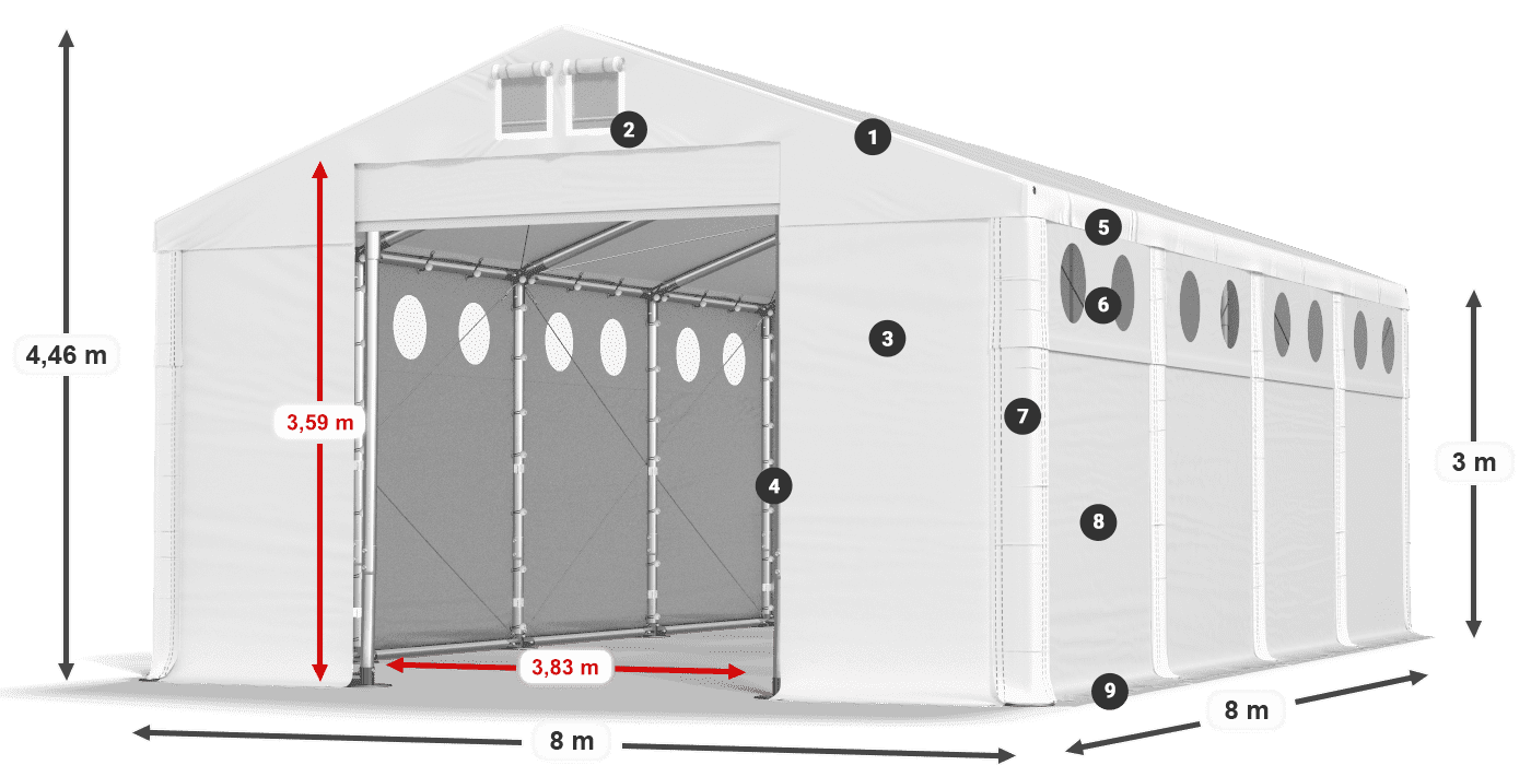 Tető: MS 580 PVC Falak: FR O 620 PVC 3 m jelmagyarázat