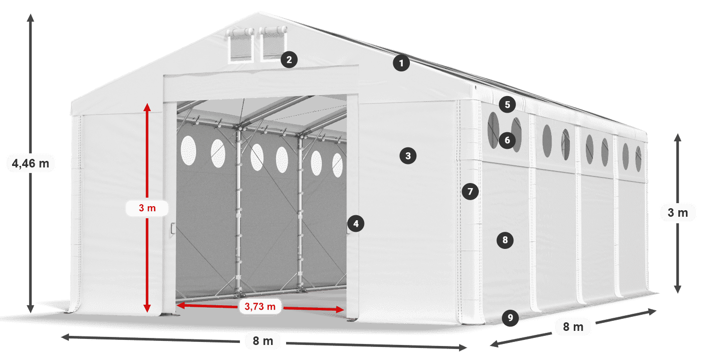 Tető: MS T 580 PVC Falak: MS O 580 PVC 3 m jelmagyarázat