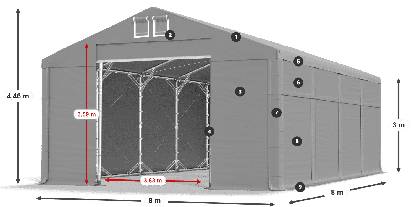 Tető: MS 580 PVC Falak: SD 500 PVC 3 m jelmagyarázat