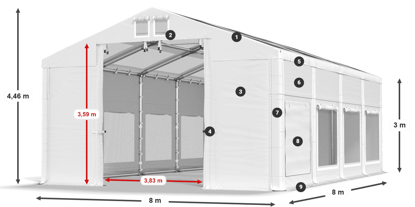Tető: MS T 580 PVC Falak: SD M 500 PVC 3 m jelmagyarázat
