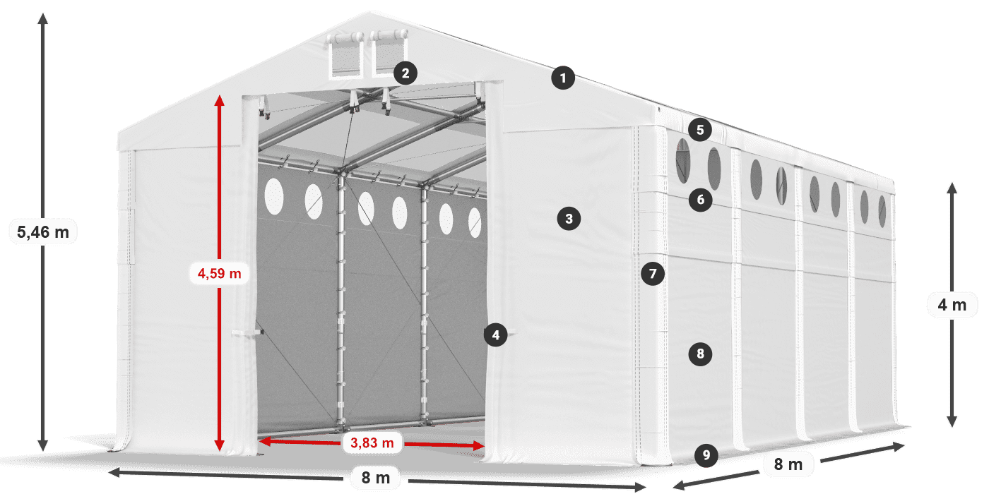 Tető: MS T 580 PVC Falak: FR O 620 PVC 4 m jelmagyarázat