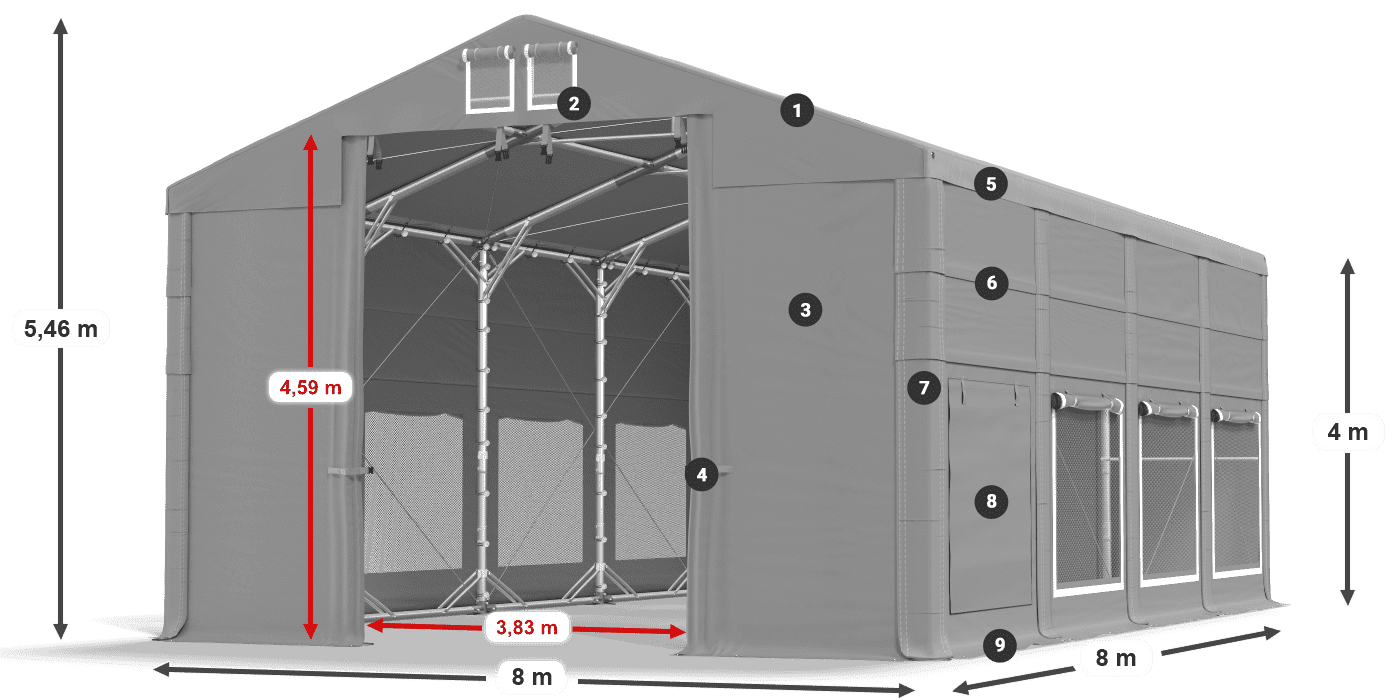 Tető: MS 580 PVC Falak: SD M 500 PVC 4 m jelmagyarázat