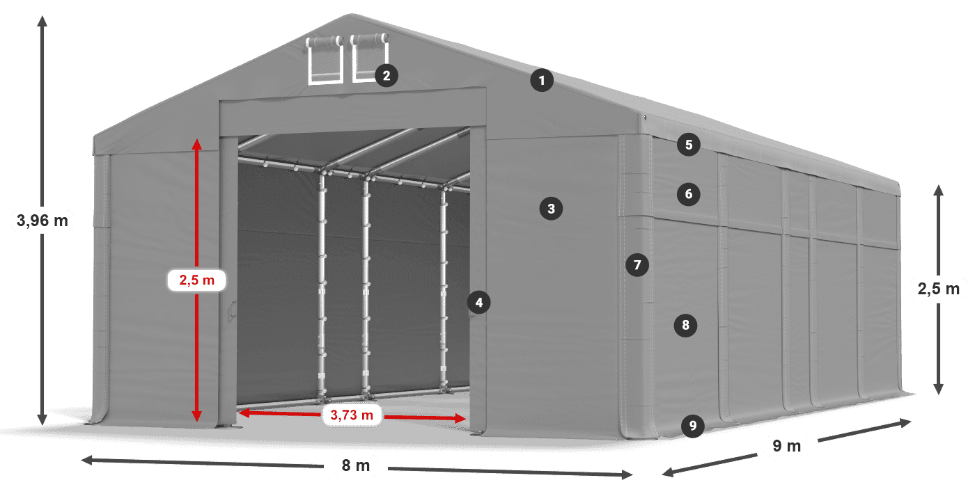 Tető: FR 620 PVC Falak: MS 580 PVC 2,5 m jelmagyarázat