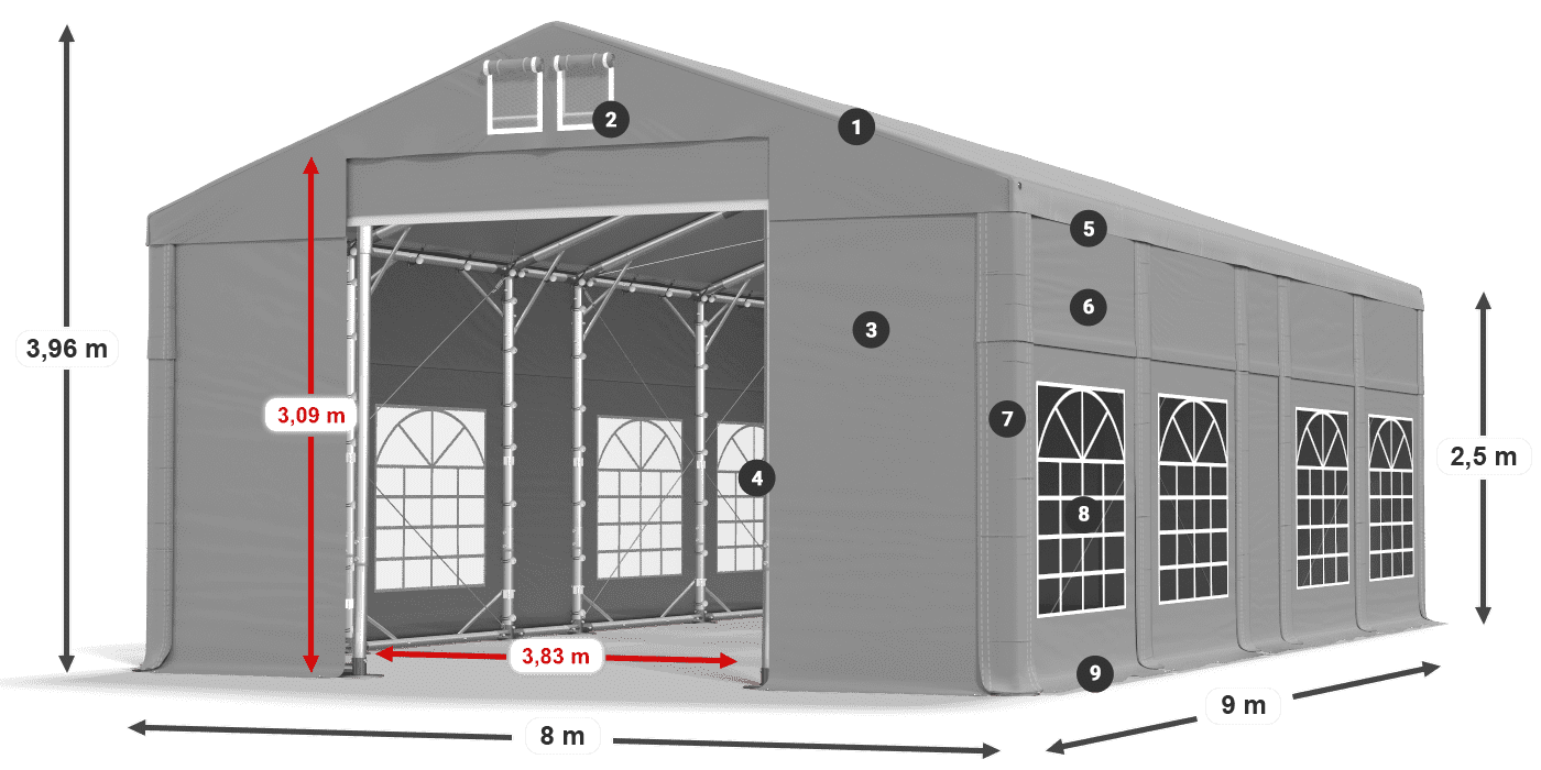 Tető: FR 620 PVC Falak: SD 500 PVC 2,5 m jelmagyarázat