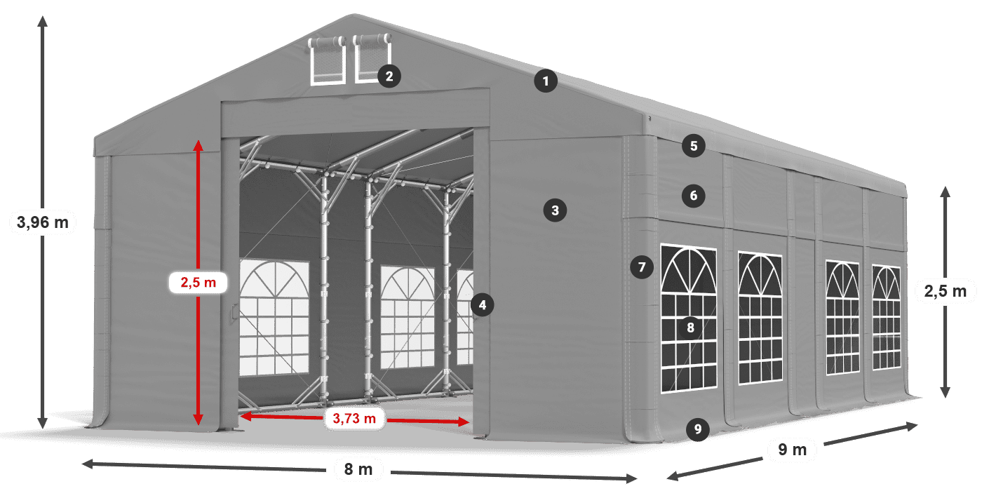 Tető: FR 620 PVC Falak: SD 500 PVC 2,5 m jelmagyarázat