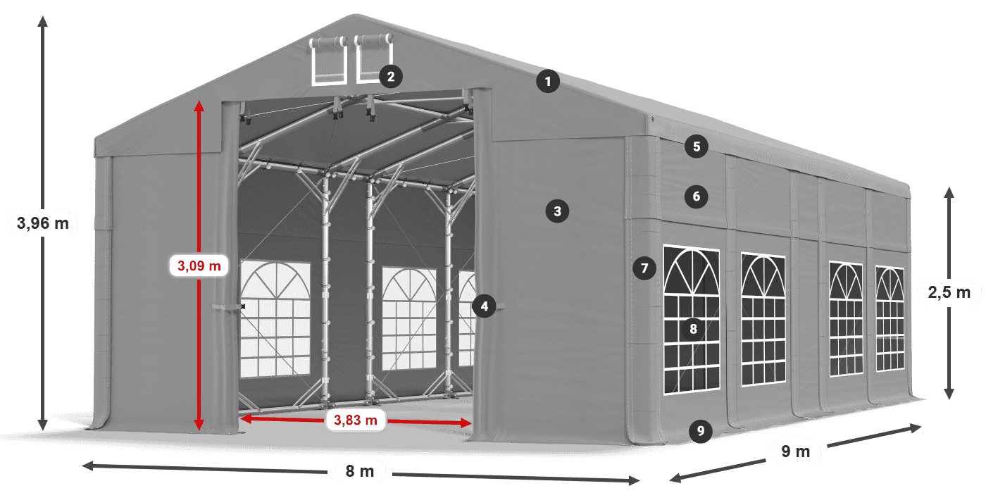 Tető: FR 620 PVC Falak: SD 500 PVC 2,5 m jelmagyarázat