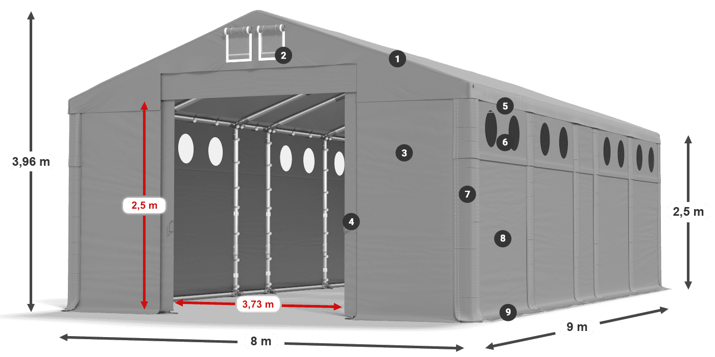 Tető: FR 620 PVC Falak: SD O 500 PVC 2,5 m jelmagyarázat