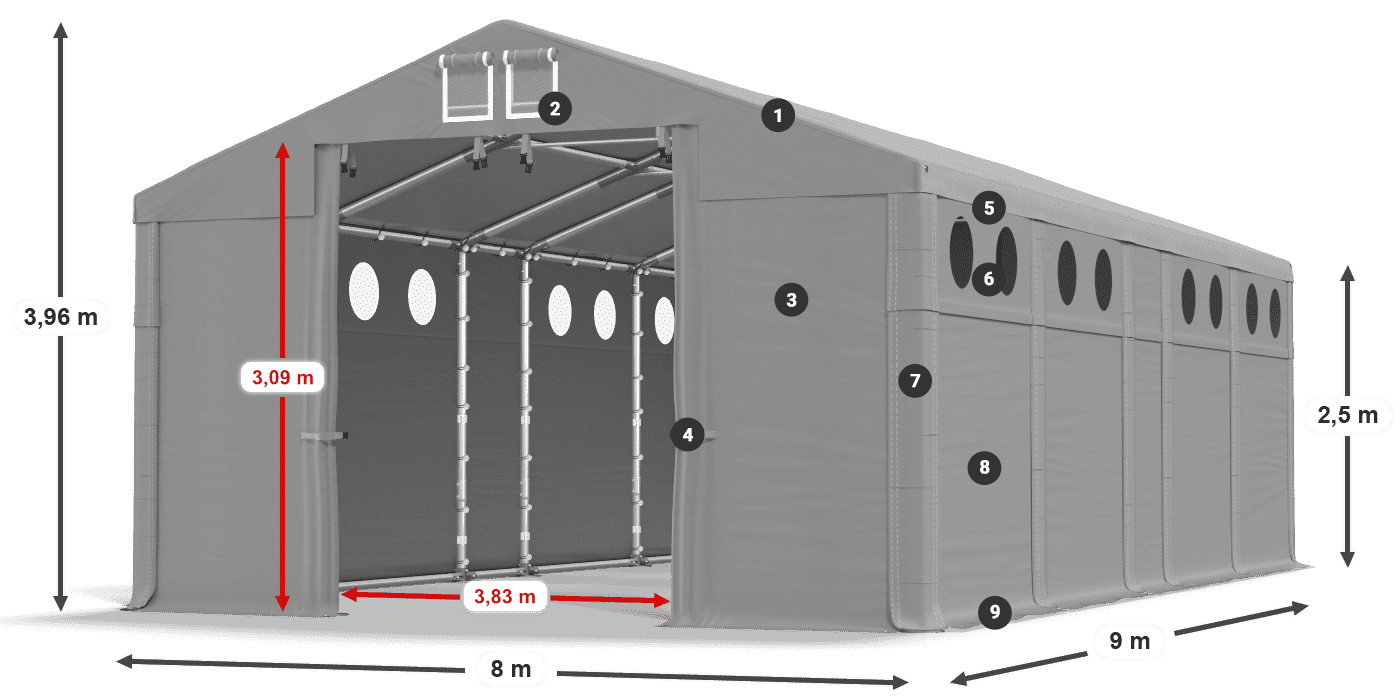 Tető: FR 620 PVC Falak: SD O 500 PVC 2,5 m jelmagyarázat