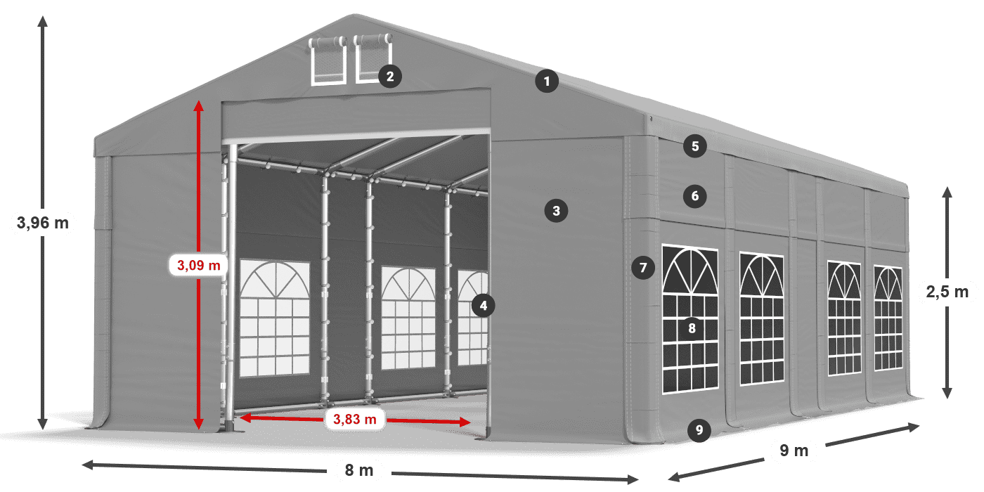 Tető: FR 620 PVC Falak: SD 500 PVC 2,5 m jelmagyarázat