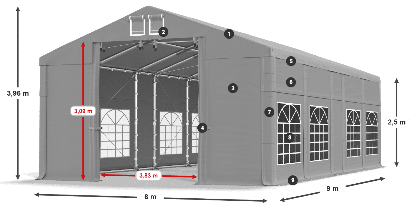 Tető: FR 620 PVC Falak: SD 500 PVC 2,5 m jelmagyarázat