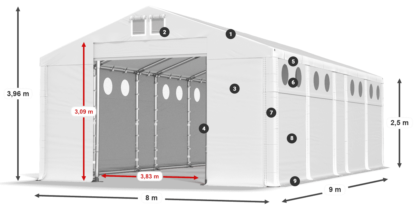 Tető: MS 580 PVC Falak: SD O 500 PVC 2,5 m jelmagyarázat