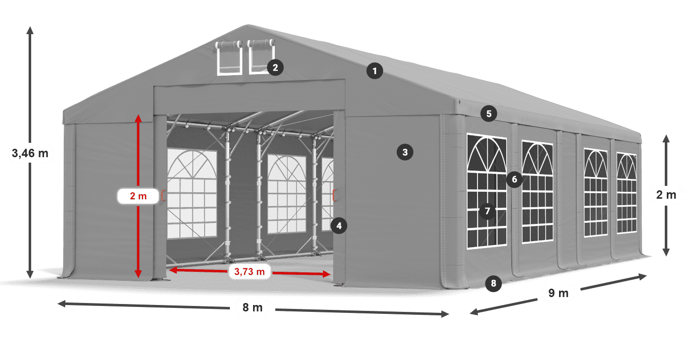 Tető: FR 620 PVC Falak: SD 500 PVC 2 m jelmagyarázat