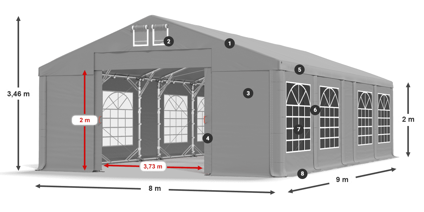 Tető: FR 620 PVC Falak: SD 500 PVC 2 m jelmagyarázat