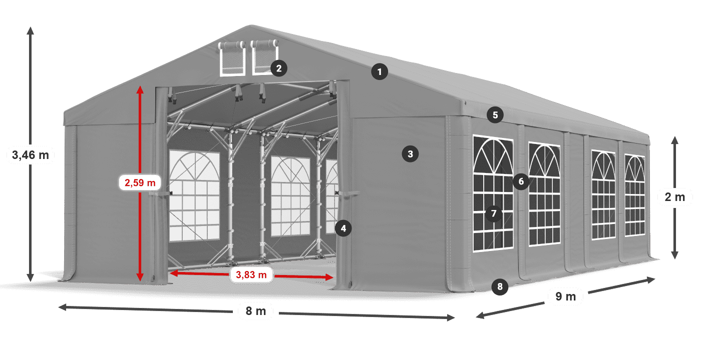 Tető: FR 620 PVC Falak: SD 500 PVC 2 m jelmagyarázat
