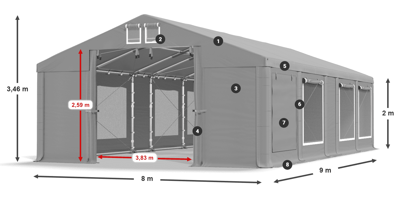 Tető: FR 620 PVC Falak: SD 500 PVC 2 m jelmagyarázat