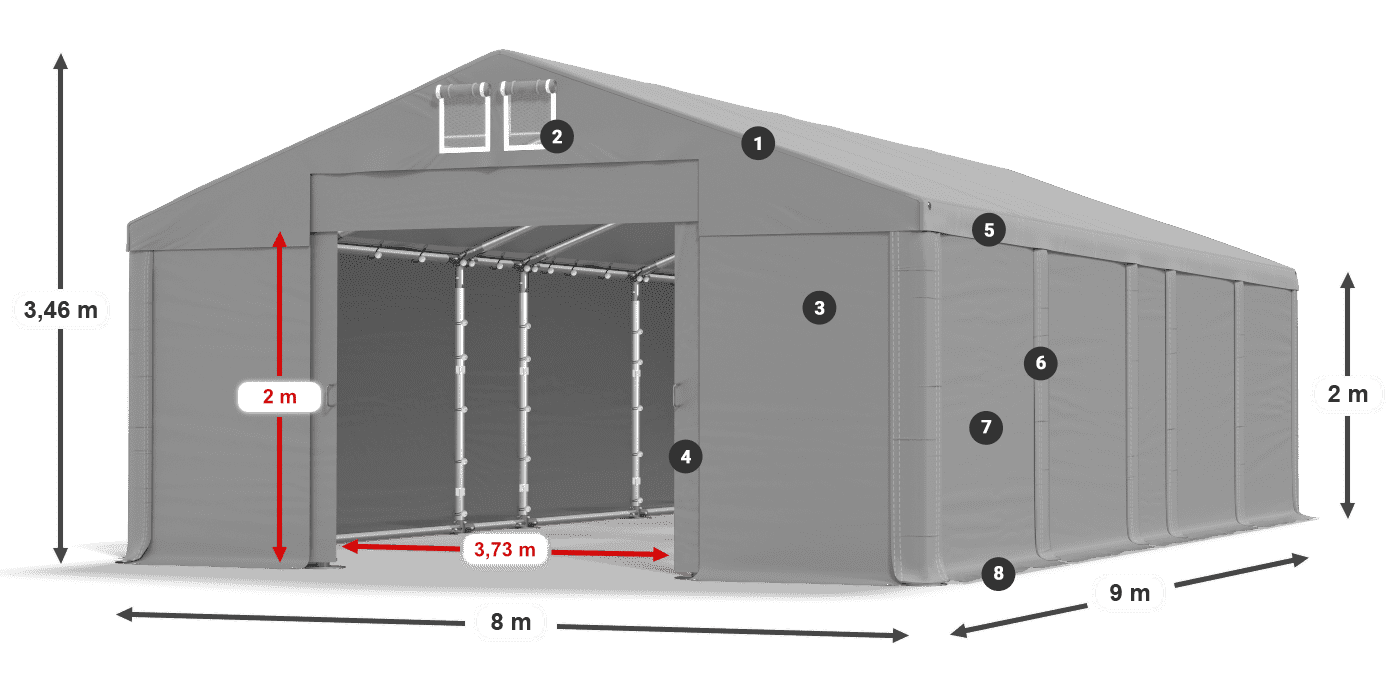 Tető: MS 580 PVC Falak: FR M 620 PVC 2 m jelmagyarázat
