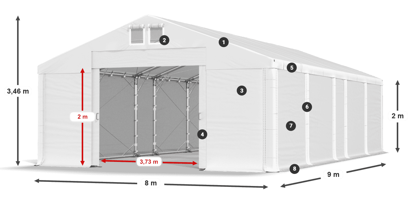 Tető: MS 580 PVC Falak: SD 500 PVC 2 m jelmagyarázat