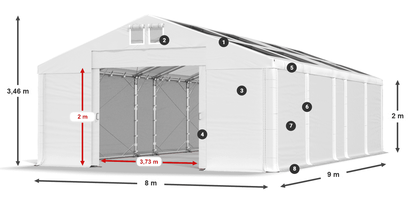 Tető: MS T 580 PVC Falak: SD 500 PVC 2 m jelmagyarázat