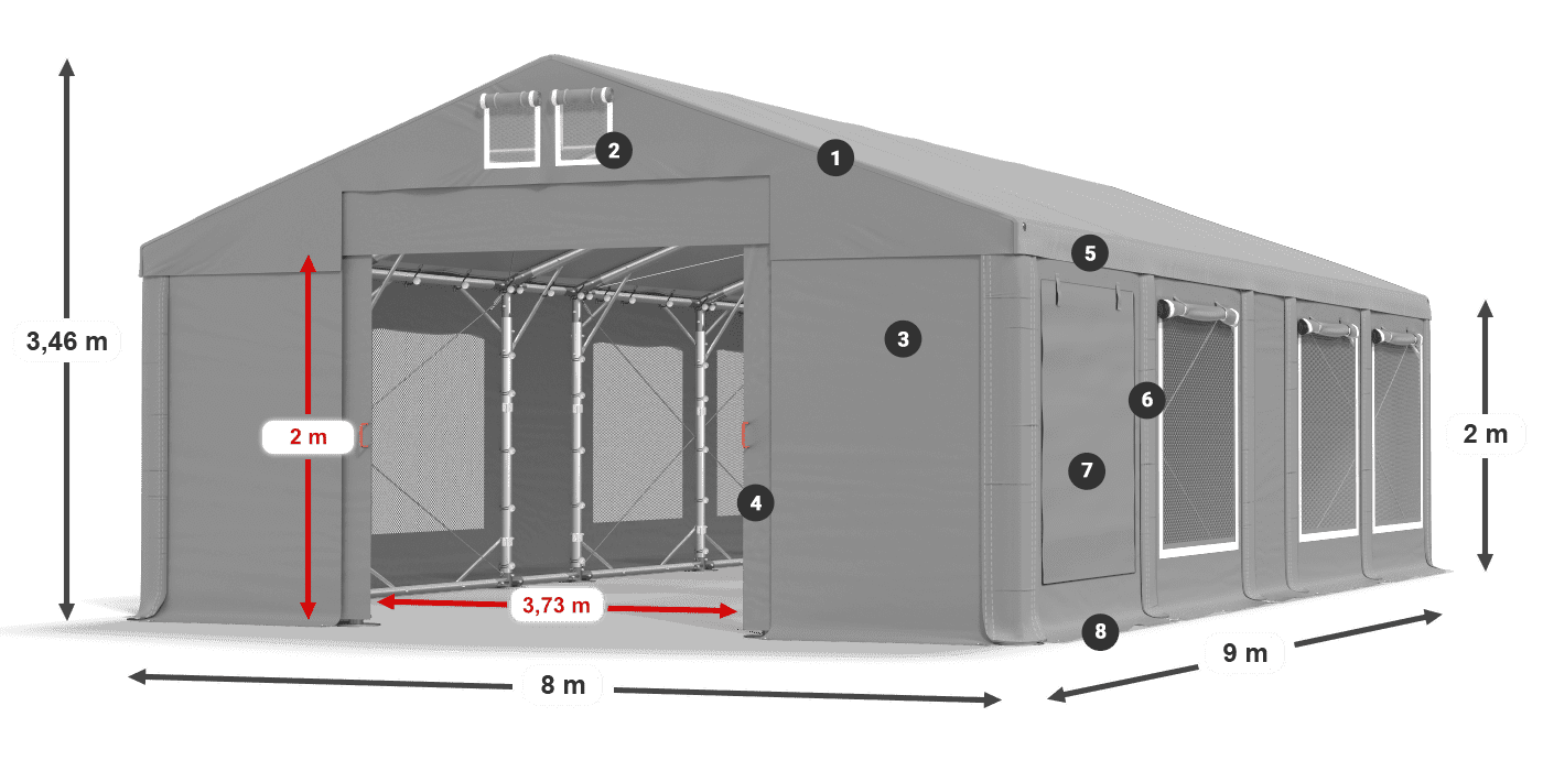 Tető: MS 580 PVC Falak: SD M 500 PVC 2 m jelmagyarázat