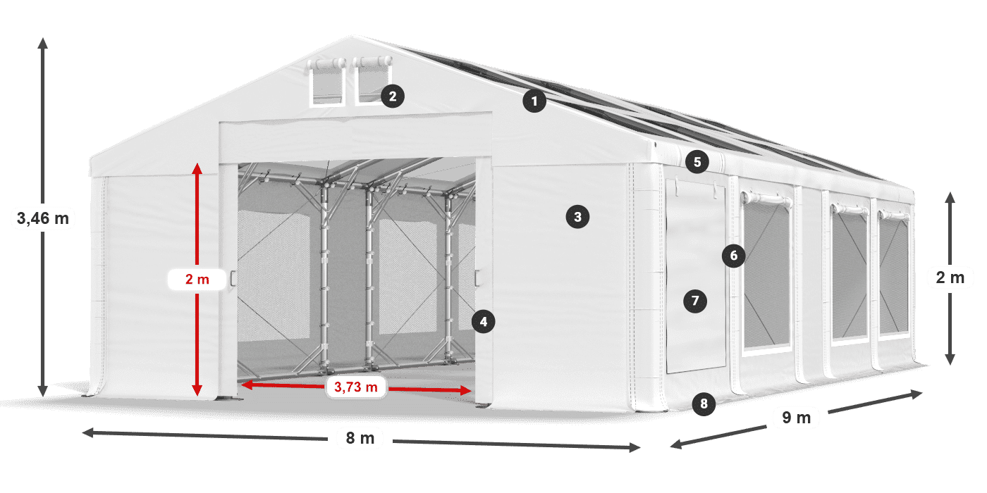 Tető: MS T 580 PVC Falak: SDM 500 PVC 2 m jelmagyarázat