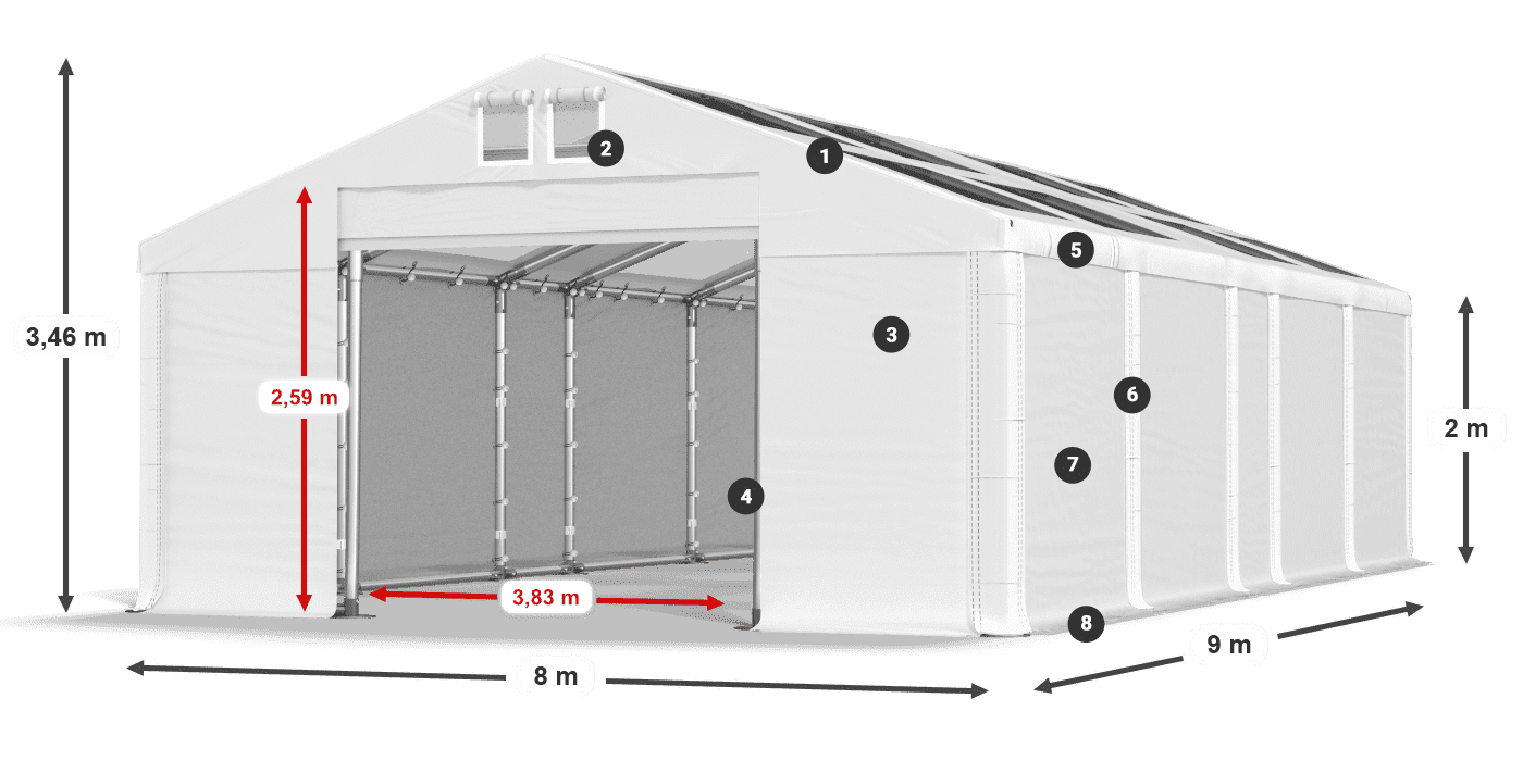 Tető: MS T 580 PVC Falak: SD 500 PVC 2 m jelmagyarázat
