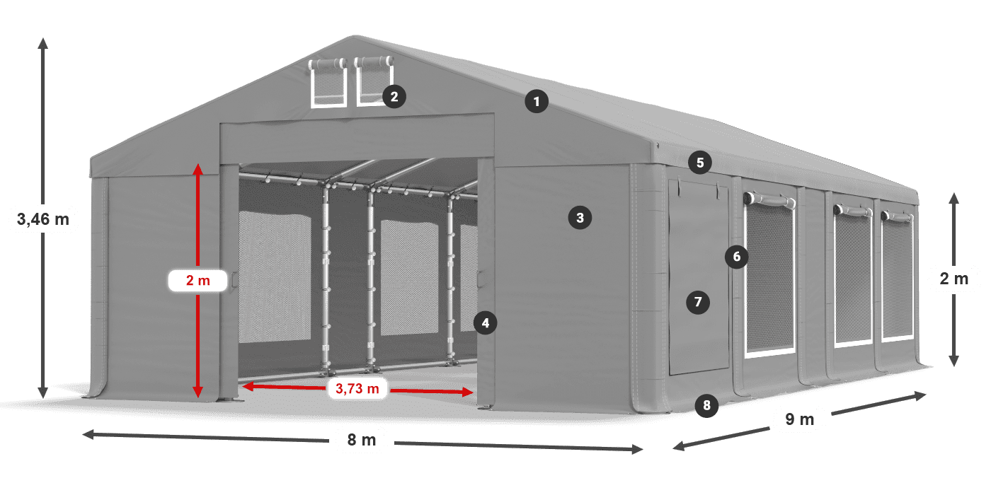 Tető: MS 580 PVC Falak: SD M 500 PVC 2 m jelmagyarázat