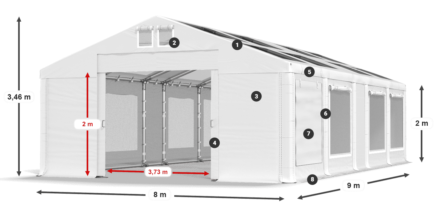 Tető: MS T 580 PVC Falak: SDM 500 PVC 2 m jelmagyarázat