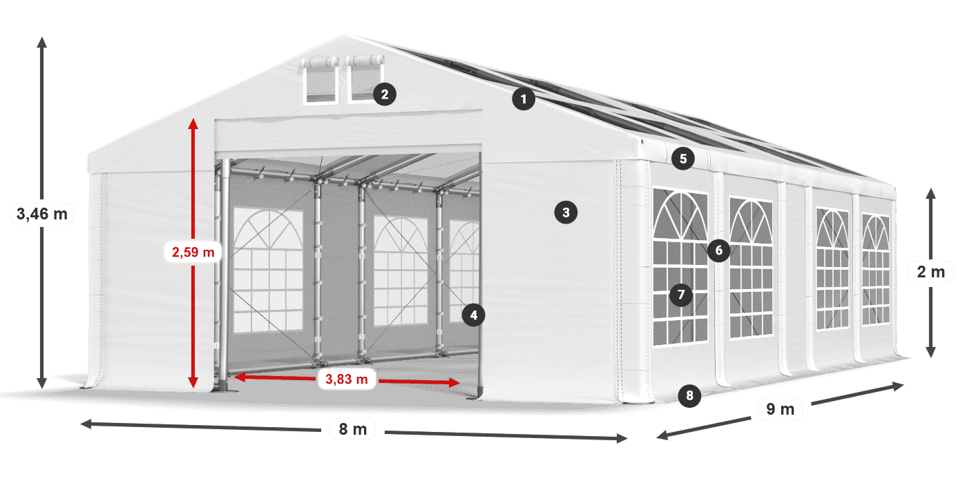 Tető: MS 580 PVC Falak: SD 500 PVC 2 m jelmagyarázat