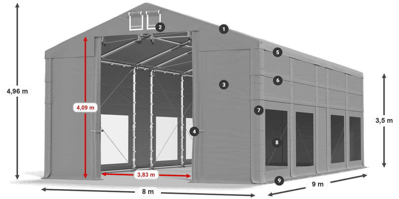 Tető: FR 620 PVC Falak: MS 580 PVC 3,5 m jelmagyarázat