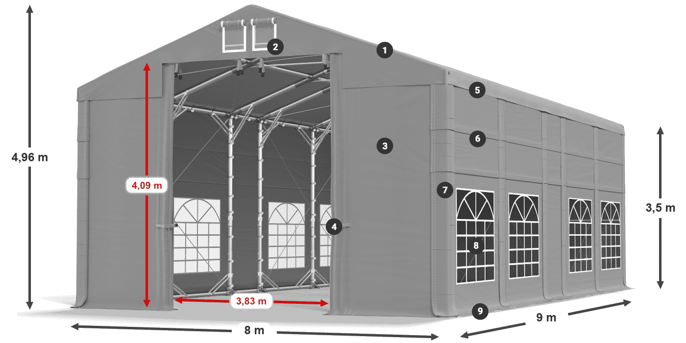 Tető: FR 620 PVC Falak: SD 500 PVC 3,5 m jelmagyarázat