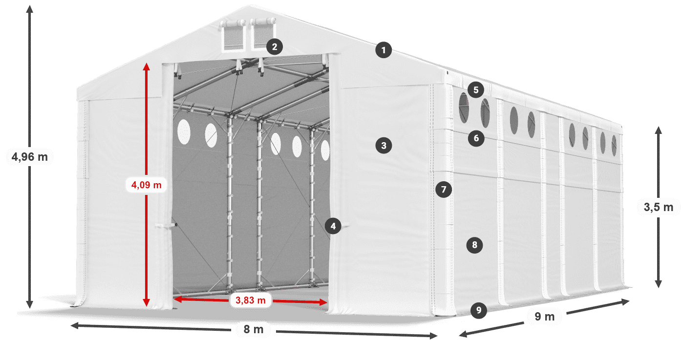 Tető: MS 580 PVC Falak: SD O 500 PVC 3,5 m jelmagyarázat