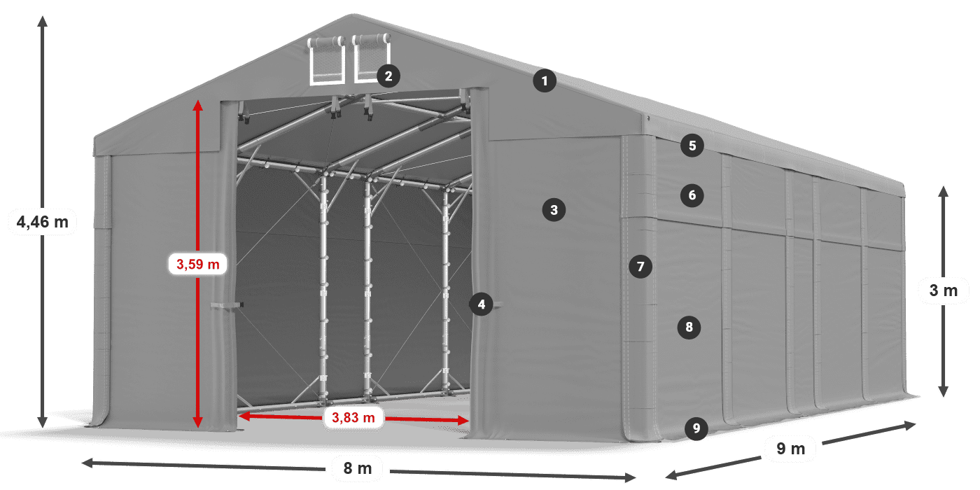 Tető: FR 620 PVC Falak: MS 580 PVC 3 m jelmagyarázat