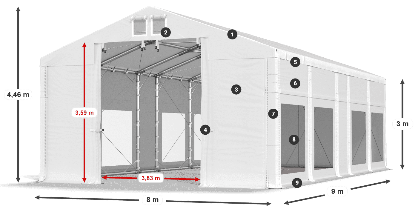 Tető: FR 620 PVC Falak: MS 580 PVC 3 m jelmagyarázat