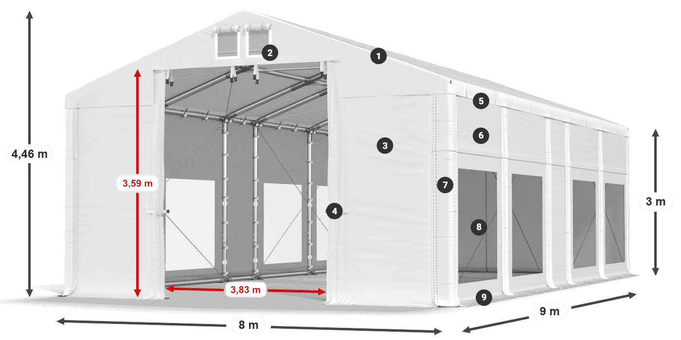 Tető: FR 620 PVC Falak: MS 580 PVC 3 m jelmagyarázat