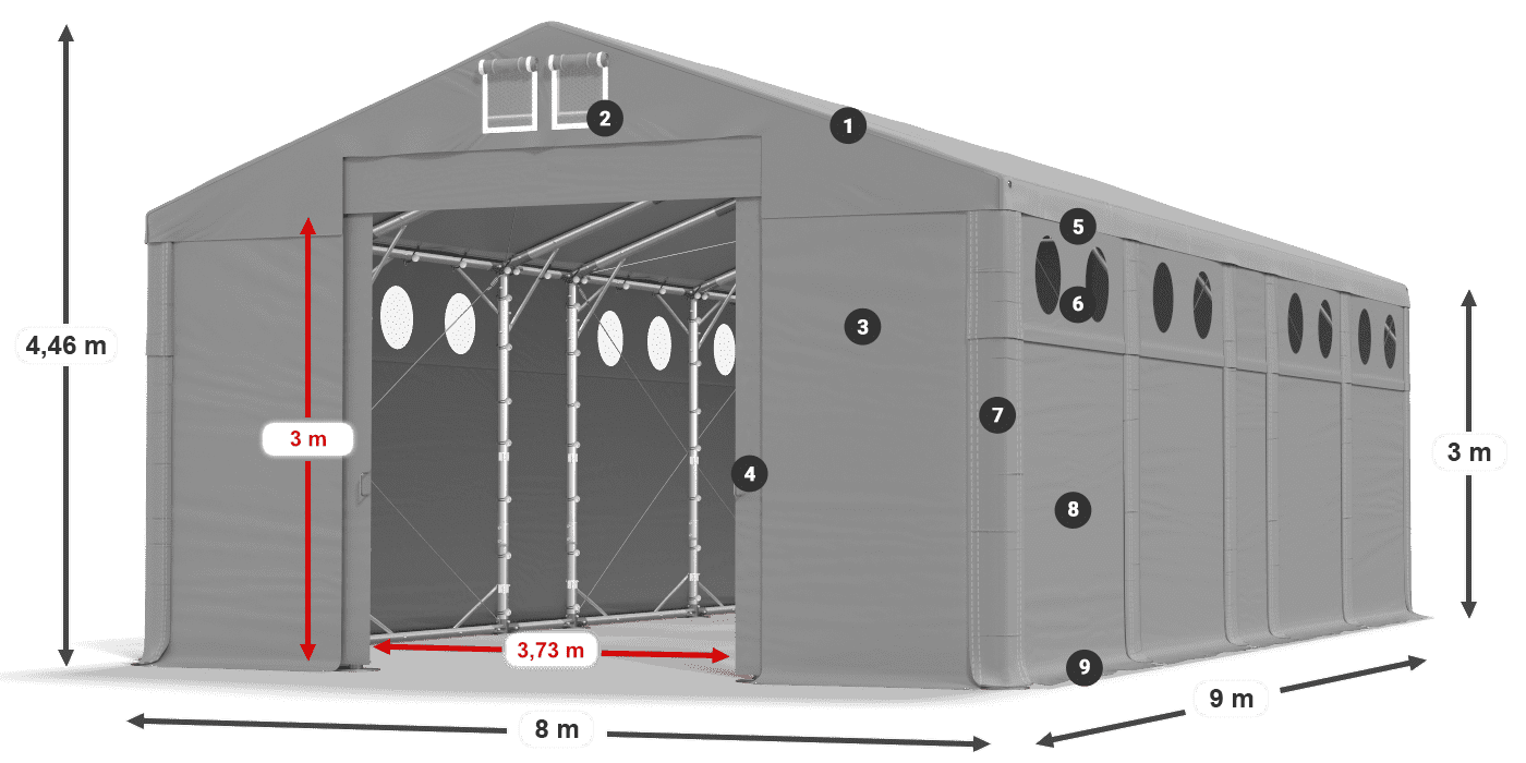 Tető: FR 620 PVC Falak: SD O 500 PVC 3 m jelmagyarázat